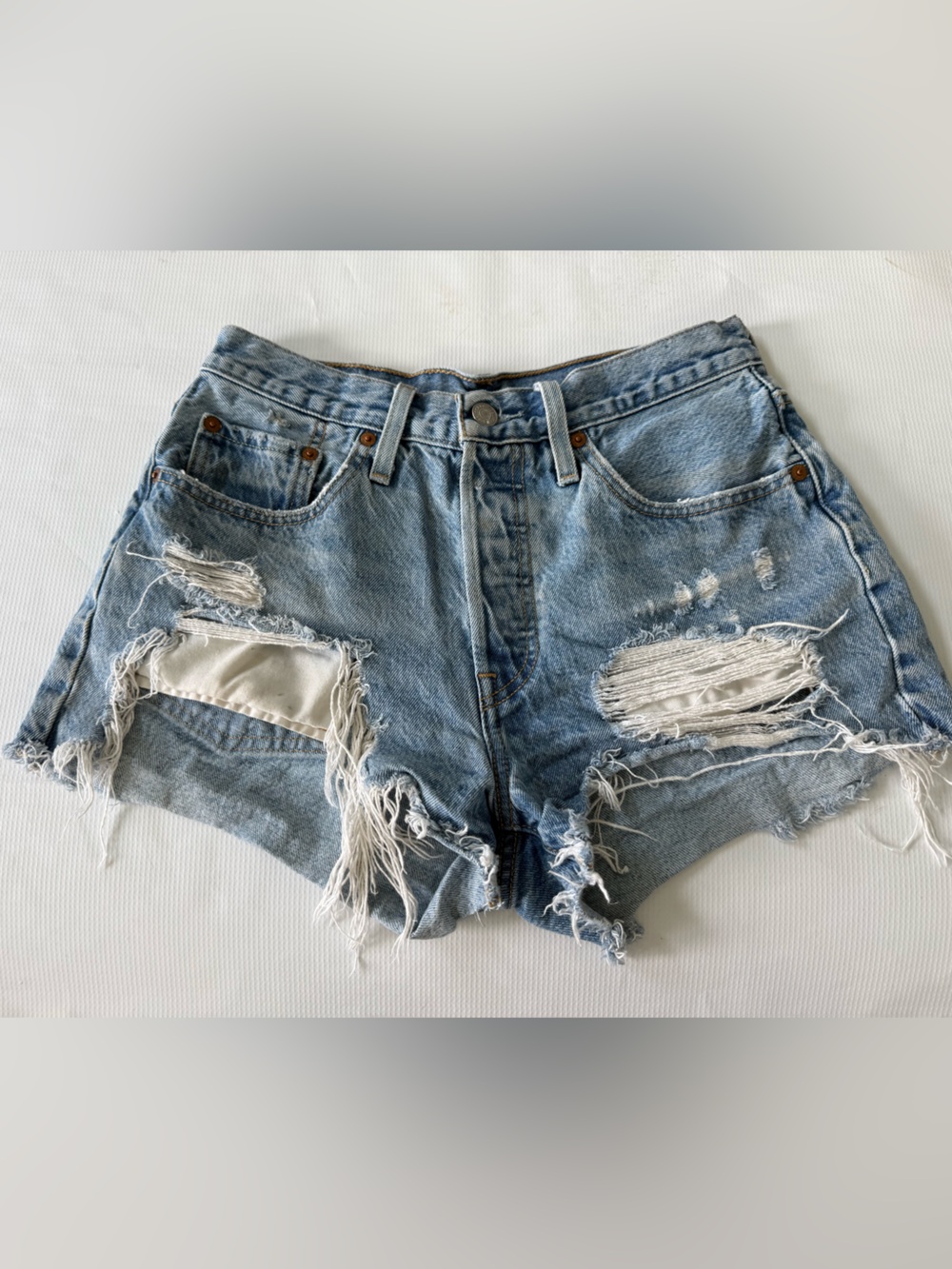 Levi's 501 Light Blue Distressed Denim Cutoff Shorts Size 27